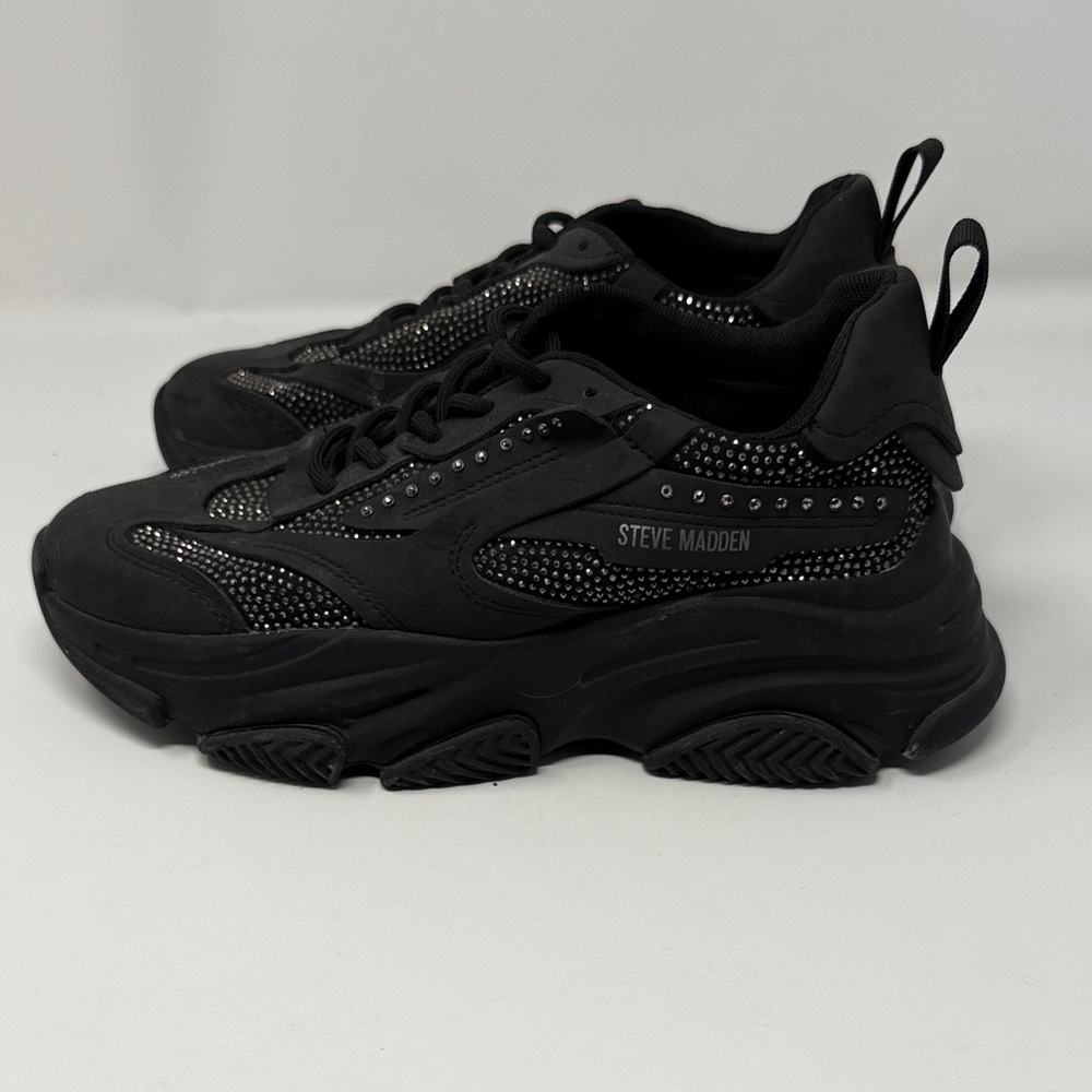 Steve Madden Black Embellished Platform Sneakers Size 9M Great Condition